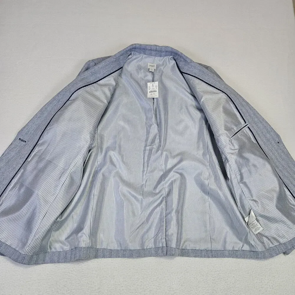J.Crew Herringbone Blazer Women 16 Cotton Linen Blue White Preppy Academia CL240